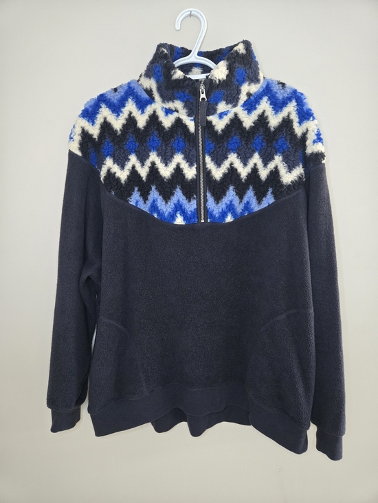 aerie Sweaters - Aerie Hometown Sherpa, Fleece Navy & White Half-Zip Sweater With Chevron Pattern